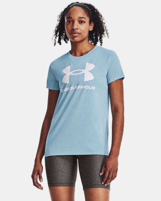 Women's UA Rival Logo Short Sleeve in Blue image number 0